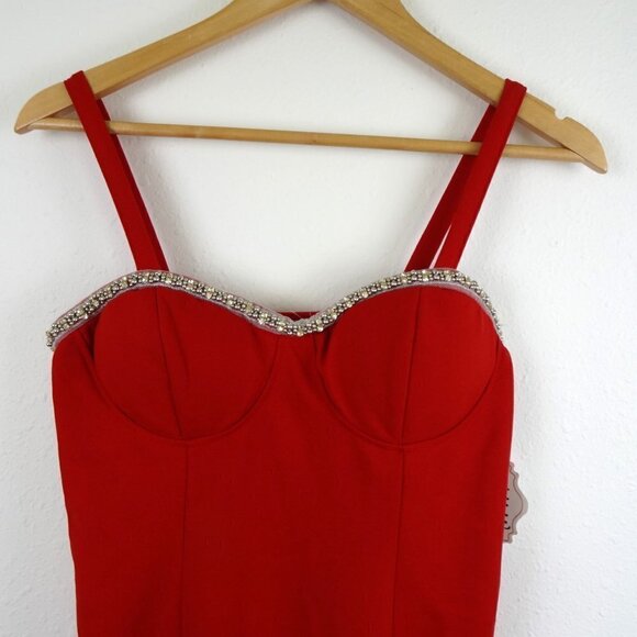 AUW Red Mini Dress Women's Size M Embellished Sexy Valentine's Day - Picture 2 of 9